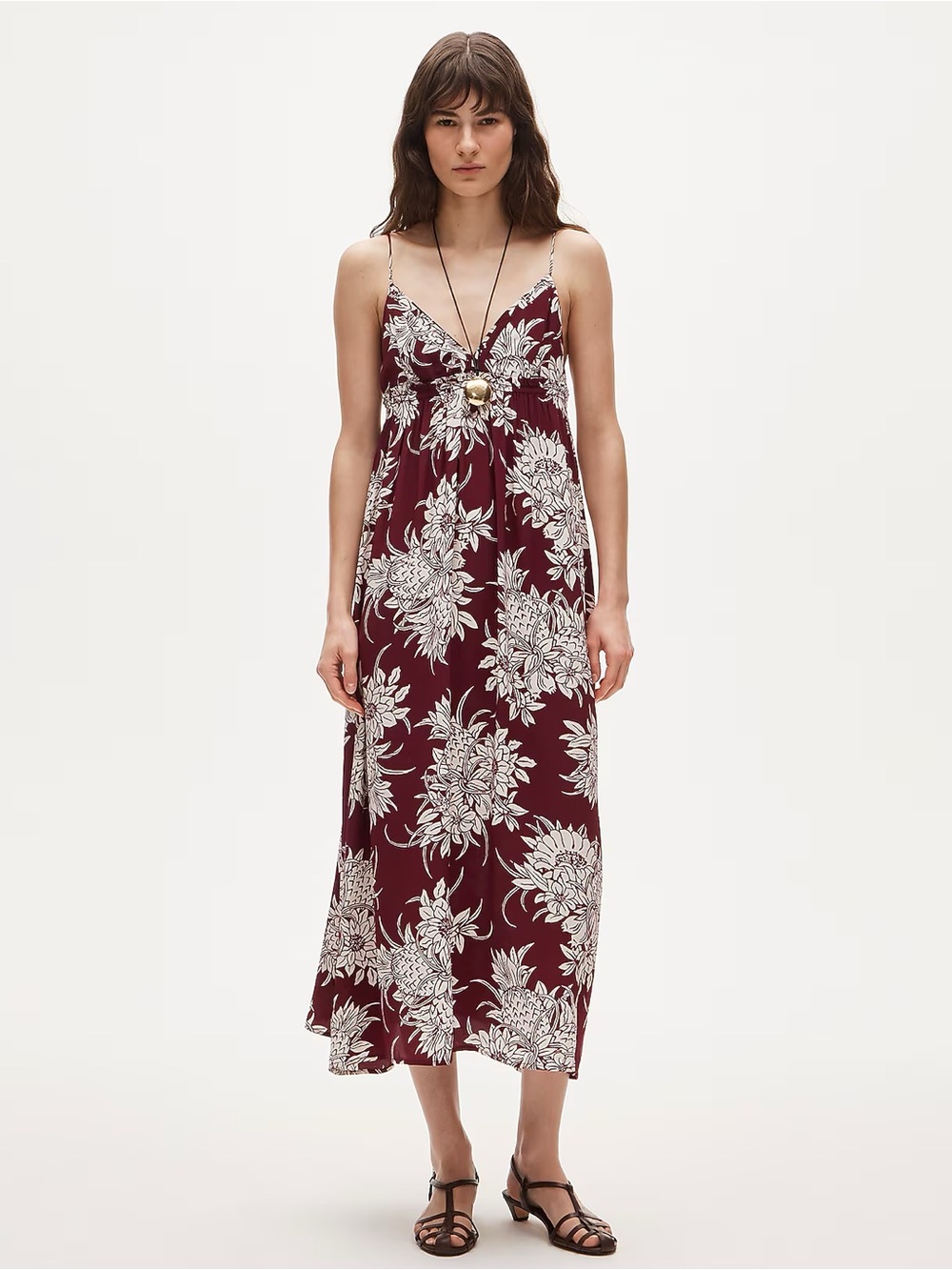 J Crew Empire Waist Pineapple Garden Print Crepe de Chine Midi Dress NWT